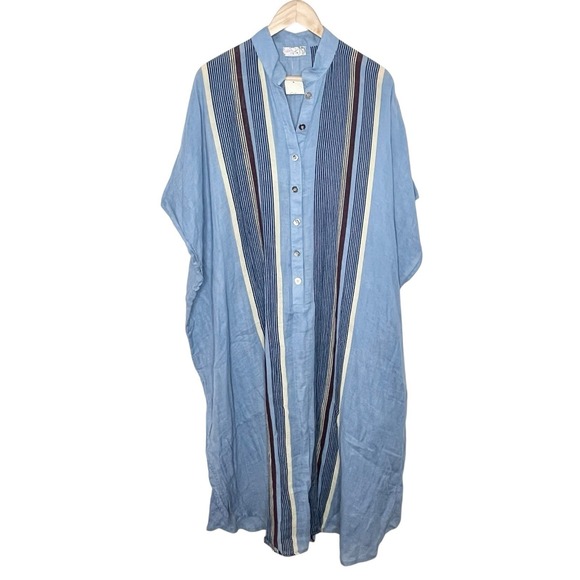 Free People Vacation Mode Kaftan Dress Blue Womens One Size Coastal Boho Resort - Picture 1 of 10